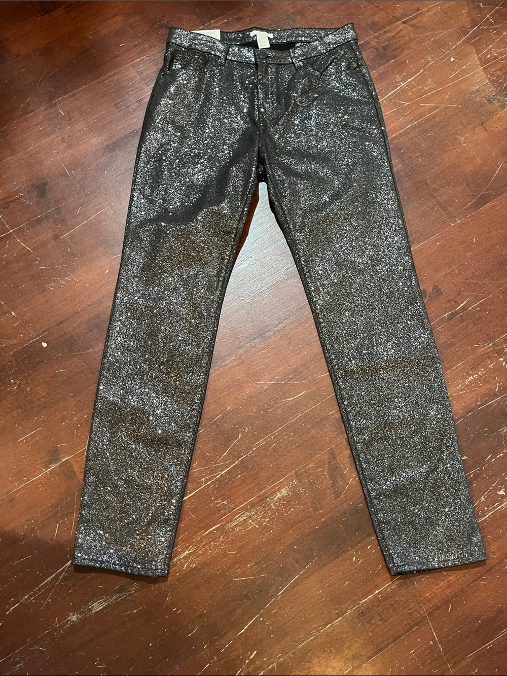 H&M Black Sparkle Button-Front Skinny Jeans